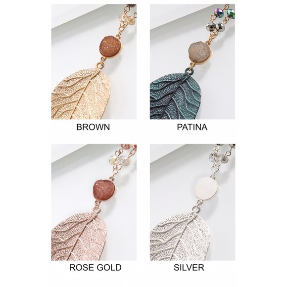 Dainty Necklace Leaf Pendant charm Long chain - Picture 4 of 6